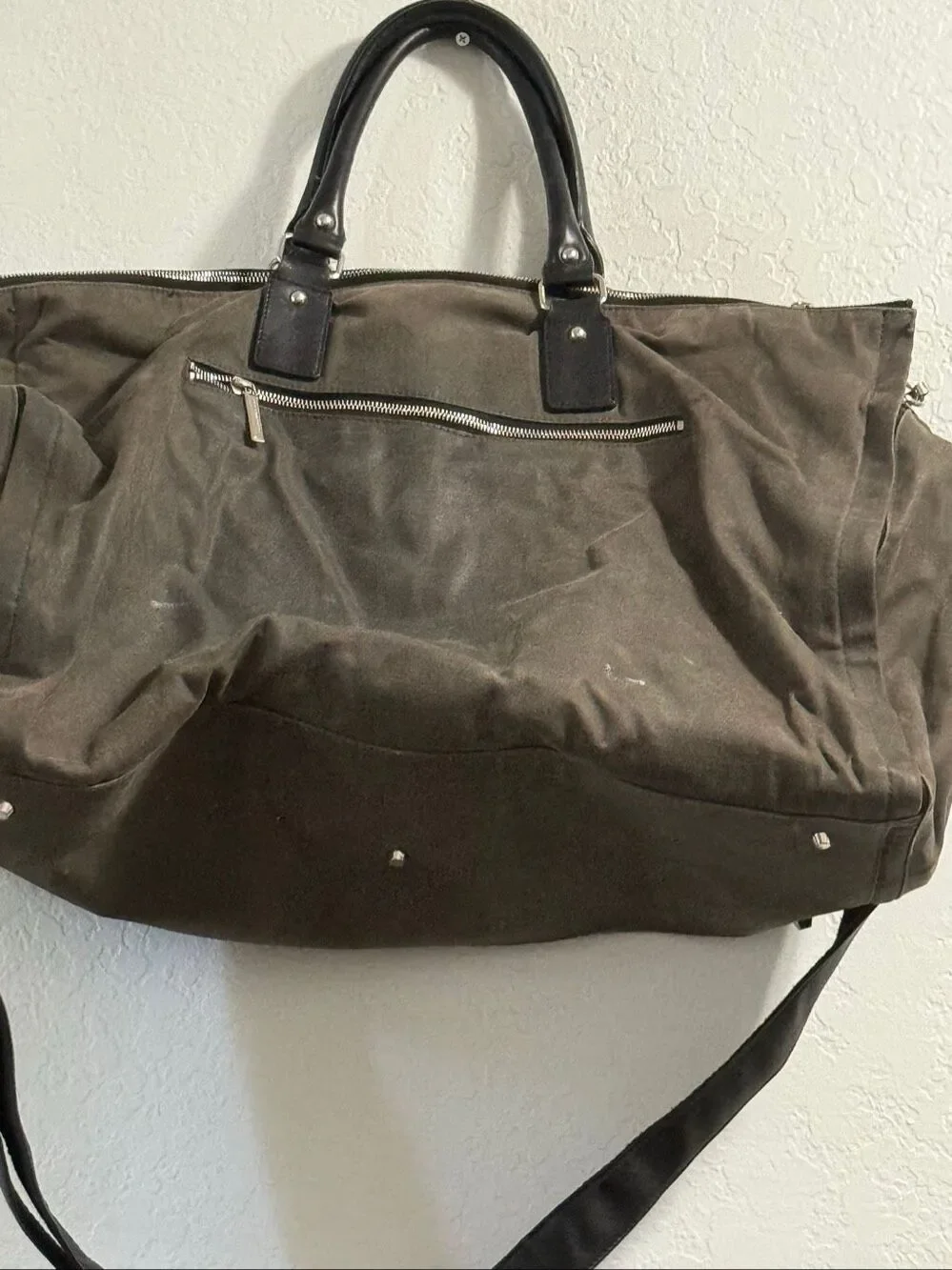Hook & Albert Waxed Canvas w Leather Trim Garment Weekender Duffel Bag 14x20